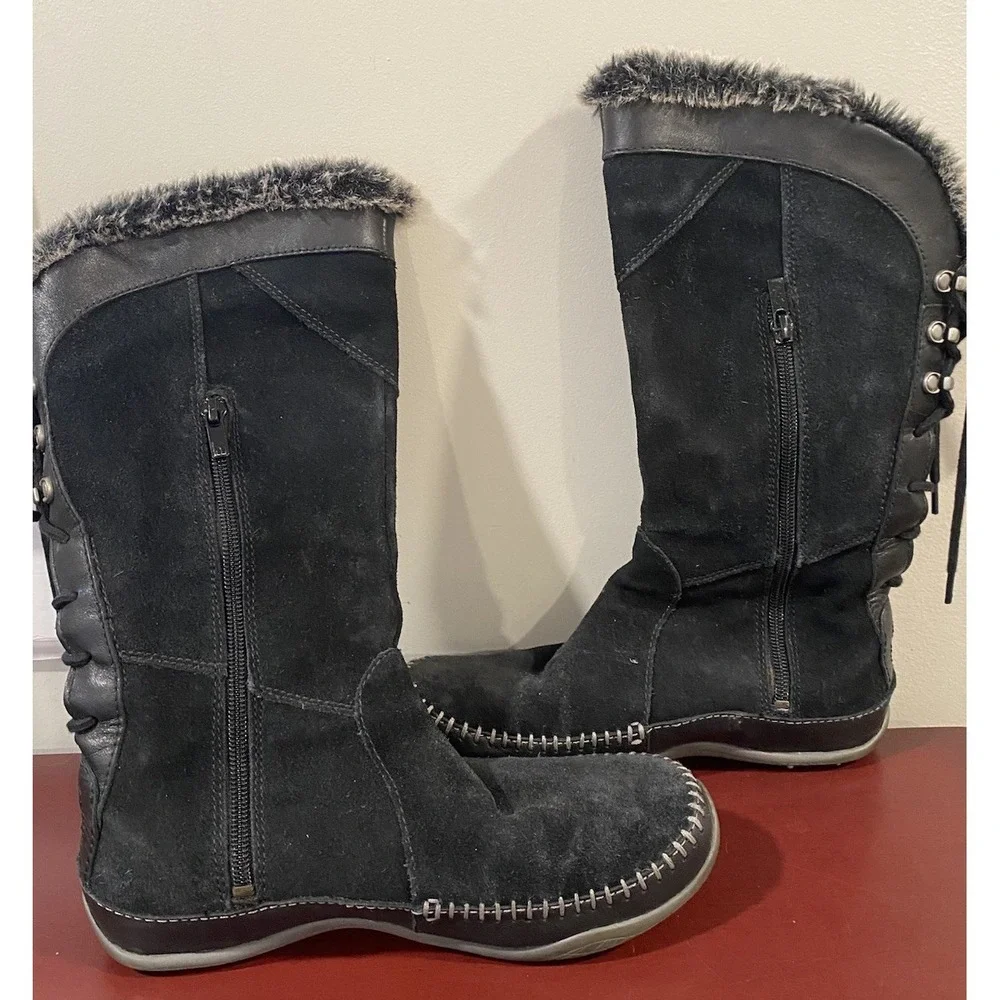 The North Face AHDZ PRIMALOFT Snow Boots Black Suede Faux Fur Lined Women's 7